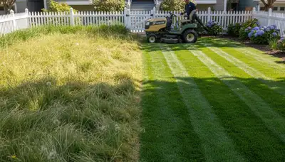 Before and after lawn mowing transformation in San Francisco, CA by Chop Chop Landscaping
