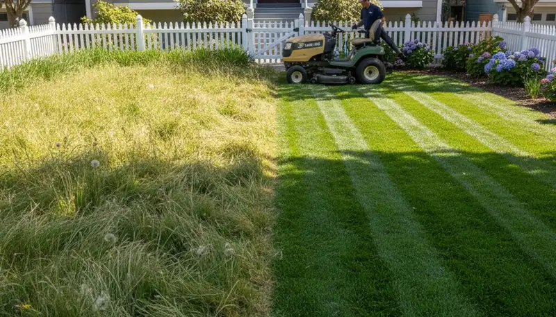 Before and after lawn mowing transformation in San Francisco, CA by Chop Chop Landscaping