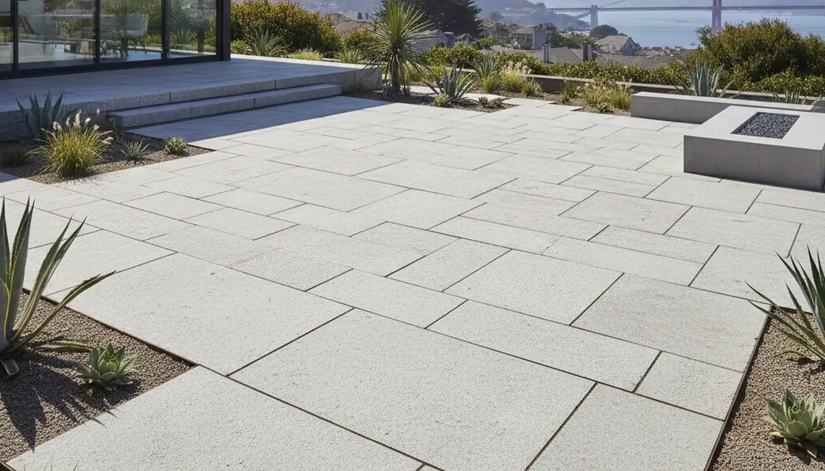 Modern large format stone slab patio installation by Chop Chop Landscaping in San Francisco, CA