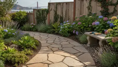Curved stone paver pathway installation by Chop Chop Landscaping in San Francisco, CA