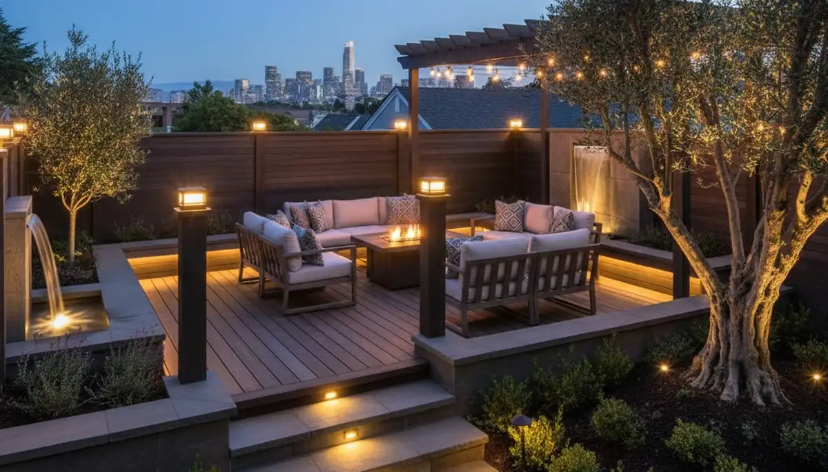 Illuminated deck and patio lighting installation in San Francisco, CA by Chop Chop Landscaping