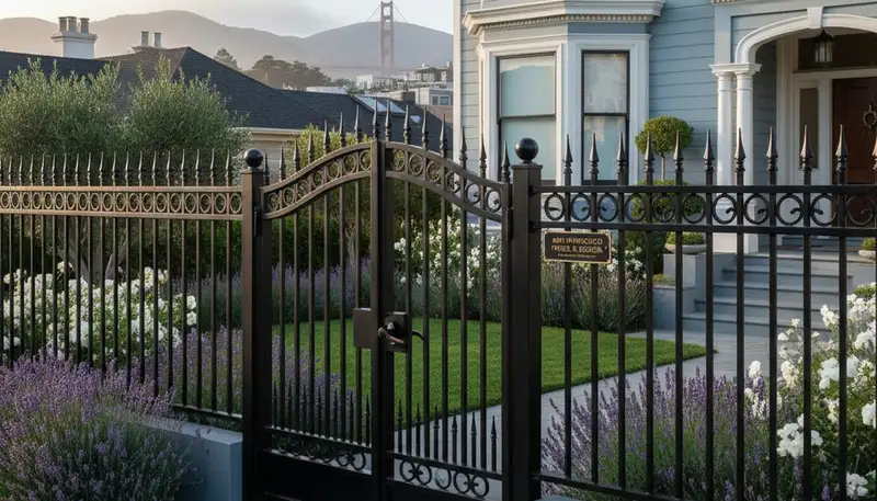 Black ornamental metal fence installation by landscaping experts in San Francisco, CA