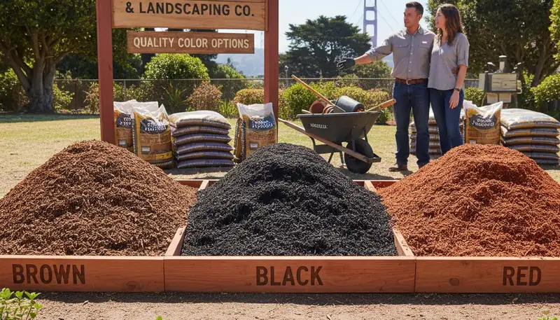 Brown, black, and red mulch color options for landscaping in San Francisco, CA by Chop Chop Landscaping