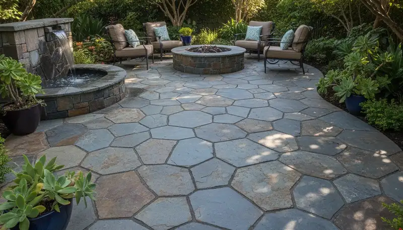 Flagstone patio installation with natural stone pavers by Chop Chop Landscaping in San Francisco, CA
