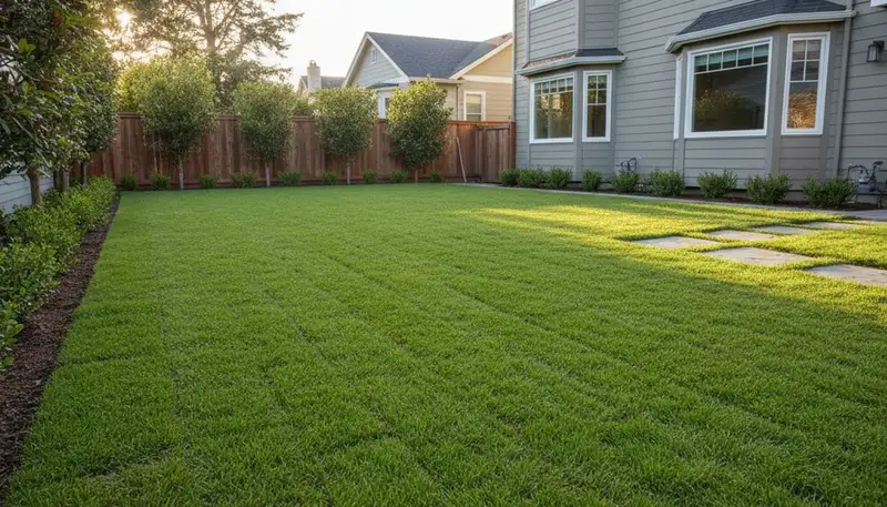 Freshly installed vibrant green sod lawn by Chop Chop Landscaping in San Francisco, CA