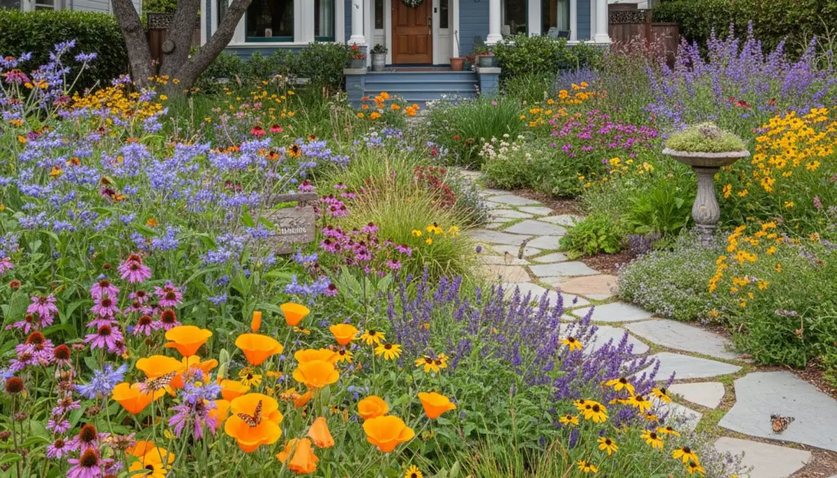 Pollinator-friendly native garden with organic landscaping in San Francisco, CA by Chop Chop Landscaping