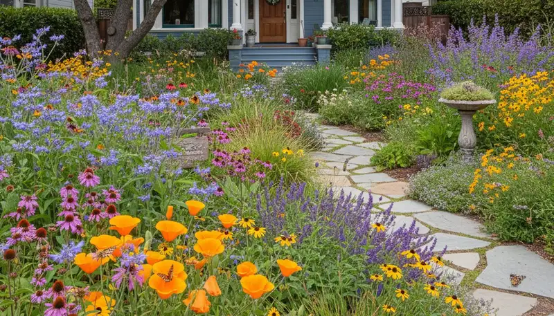 Pollinator-friendly native garden with organic landscaping in San Francisco, CA by Chop Chop Landscaping
