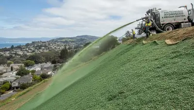 Hydroseeding on steep slope for erosion control by Chop Chop Landscaping in San Francisco, CA
