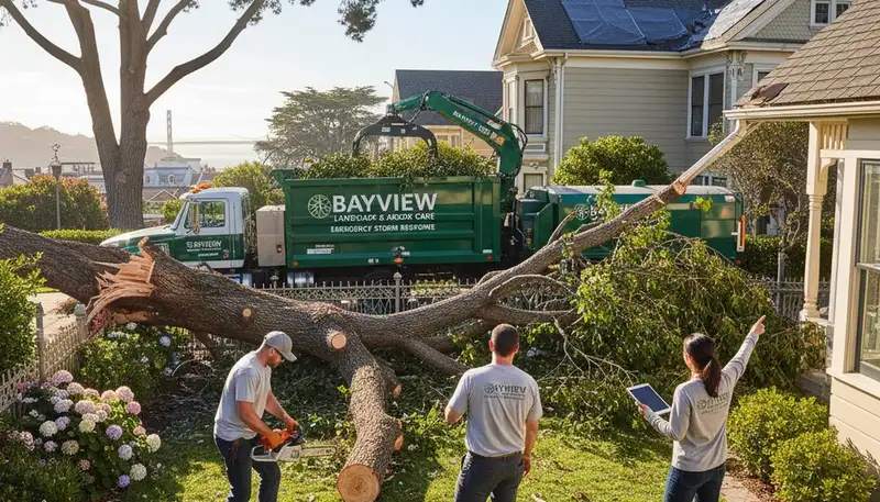 Storm debris removal and yard cleanup by professional landscapers in San Francisco, CA
